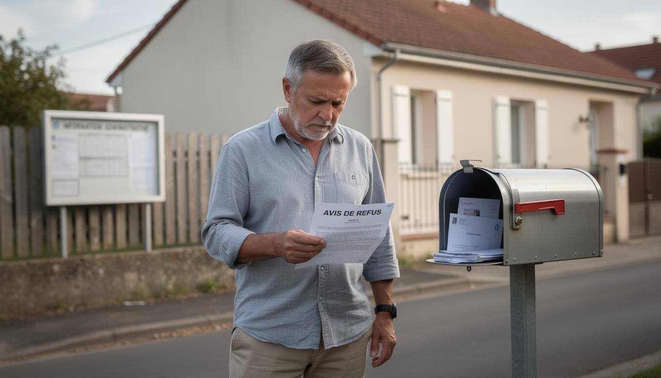 Un propriétaire debout devant sa boîte aux lettres tenant un courrier officiel